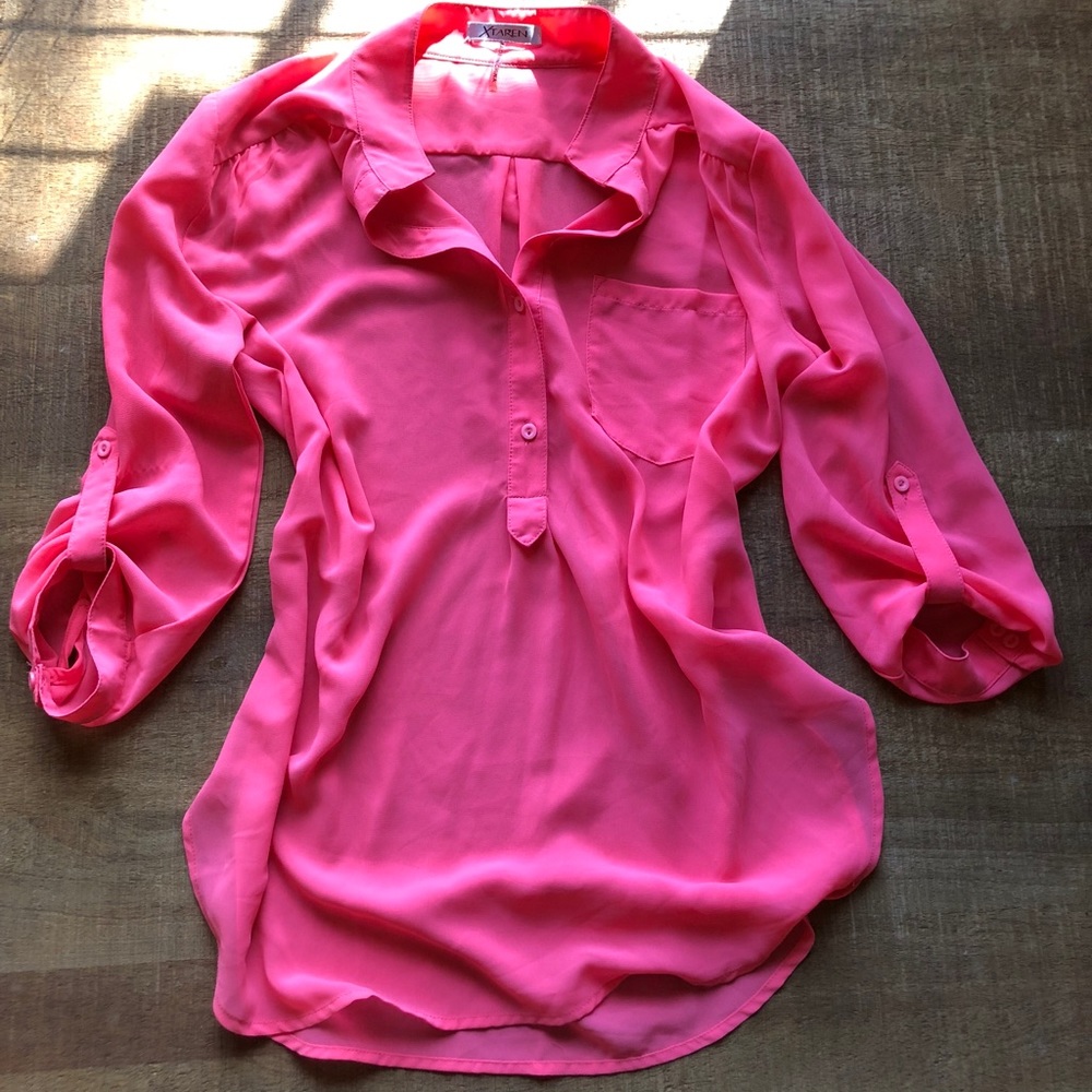 Hot pink sheer shirt